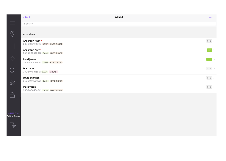 HoldMyTicket Willcall List Screenshot