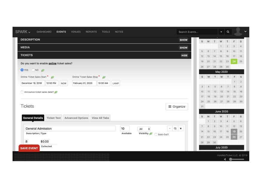 HoldMyTicket Scheduling Ticket Sales