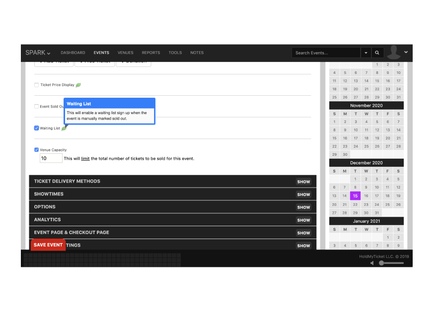 HoldMyTicket Scheduling Ticket Sales
